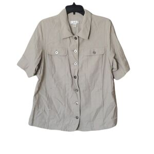 Cjbanks linen button down shirt top short sleeves plus size women